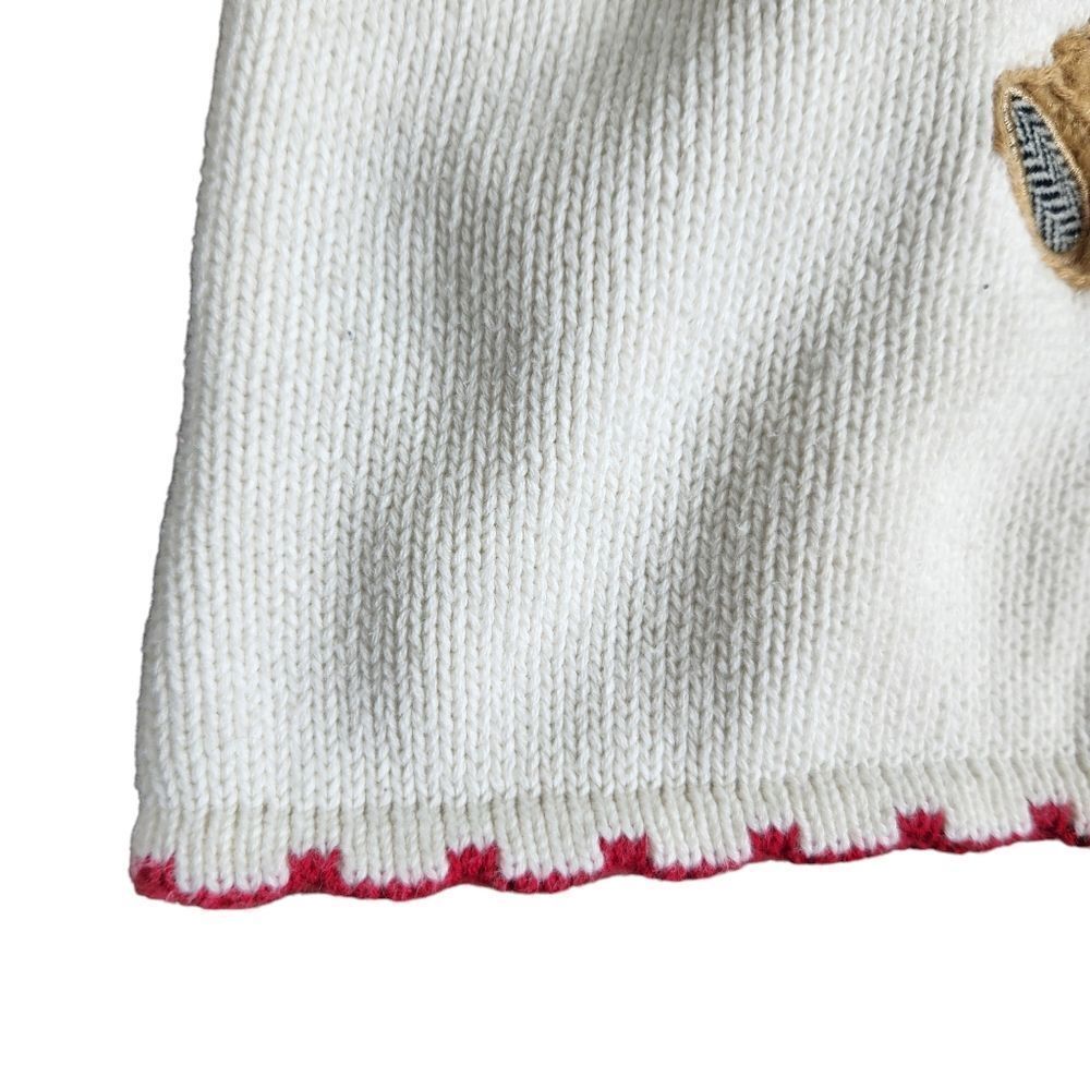 Talbots Kids Sweater 24 Months Teddy Bear Knit Ivory Red Edging - Picture 2 of 6